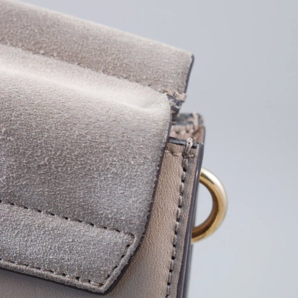 CHLOE LIGHT GREY LEATHER/SUEDE FAYE MEDIUM SHOULDE - Picture 6 of 11